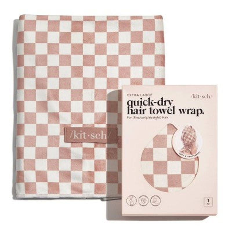 Kitsch Extra Large Quick-Dry Hair Towel Wrap Terracotta Checker – Imperfect Box