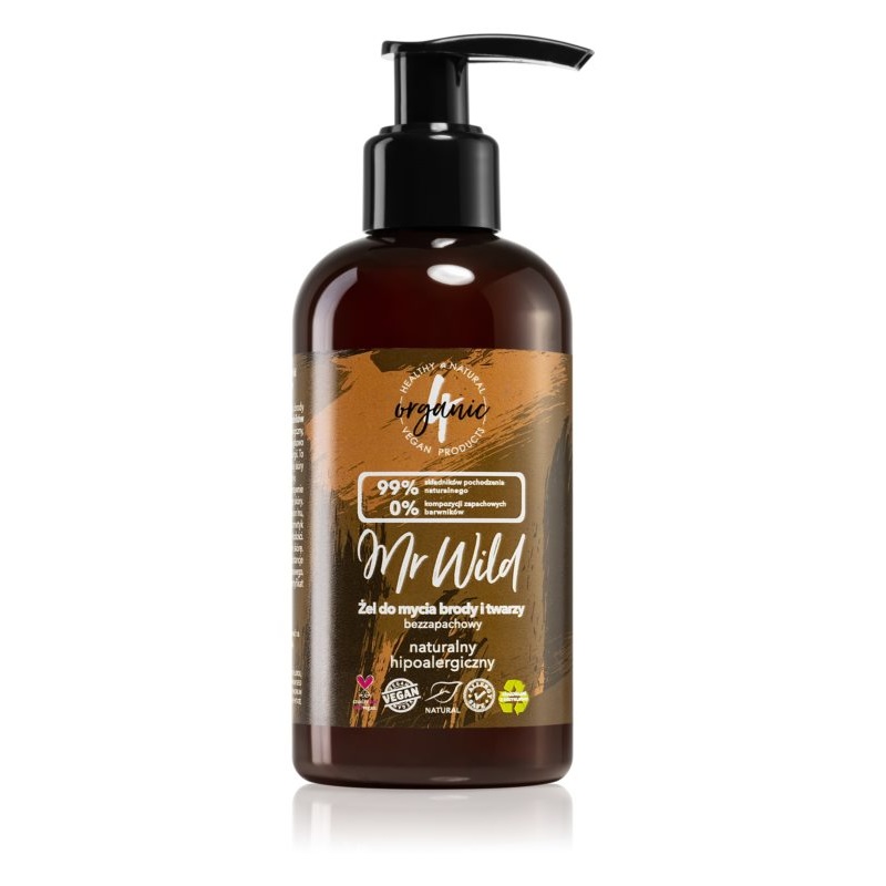 4Organic Mr. Wild Fragrance Free cleansing gel for beard, face and hair 200 ml