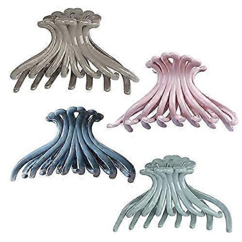 Elegant Hair Claw For Women, Celluloid Acetate Jaw With Wide Flat Teeth Bun Cover, Reliable Comfort And Fashionable Styling, 4 Pieces Grip Octopus