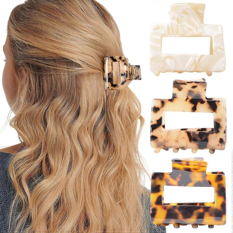 Rectangle Cutout Design, Strong Hold for Thick Hair, Leopard Print Claw Clip Non-Slip Plastic Clips for Women Girls, Fashion Rectangle Jaw Clips,