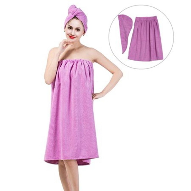 Women Spa Bath Wrap Towel Set Soft Lightweight Bathrobe Fast Dry Hair Drying Cap for Shower Gym Travel