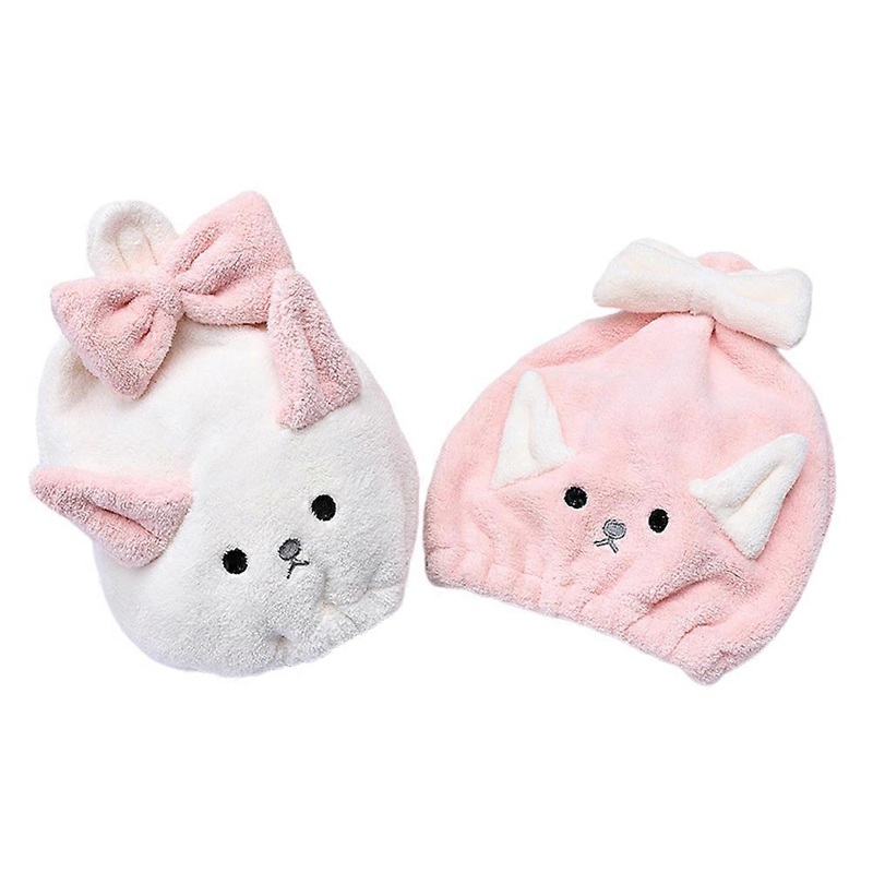 2 PCS Microfiber Hair Towels Shower Hair Turban Hair Wrap Cartoon Quick Drying Headwrap