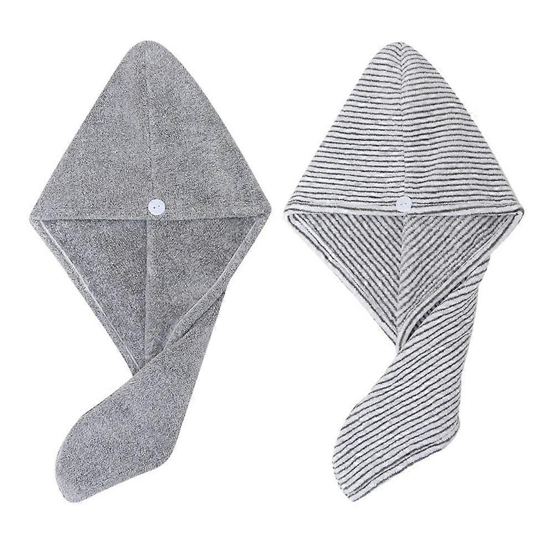 2pcs Antibacterial Bamboo Charcoal Fiber Hair Drying Caps Hair Towel Wraps