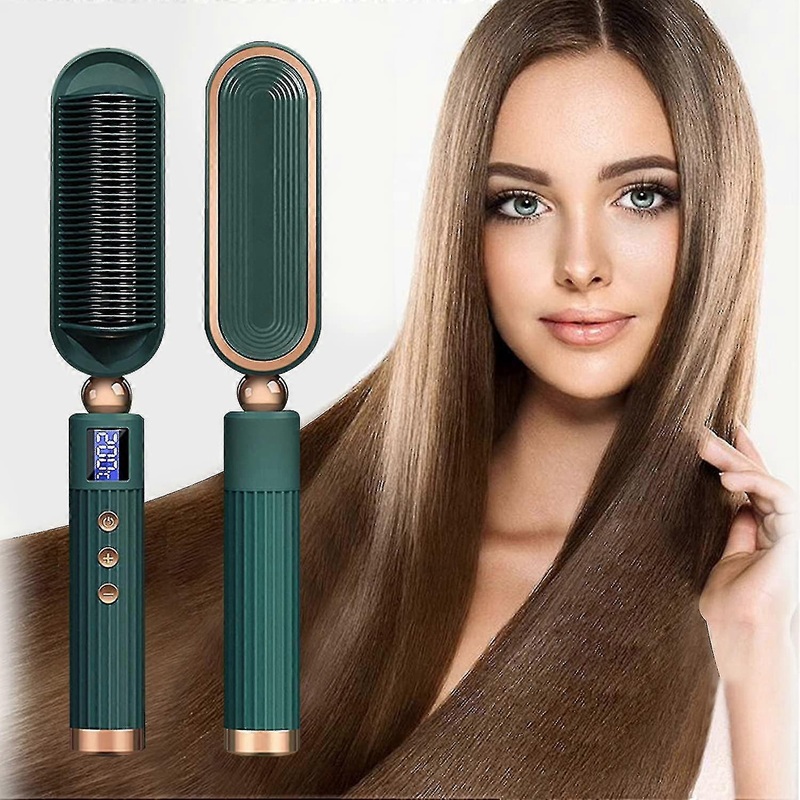 Heated Hair Straightener Brush Comb For Women Negative Ion Electric Hair Straightening Curling Hair Style Tool With Led Display 7 Temperature Mode