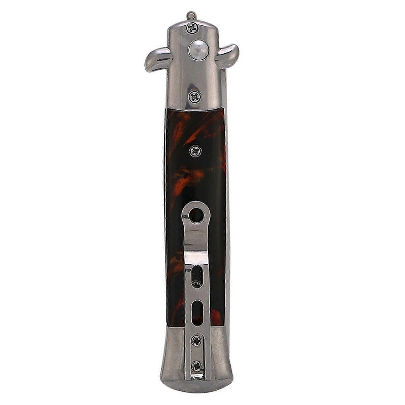 Push Button Folding Comb Knife for Hair Styling with Oil, Brown Pocket Spring Switchblade