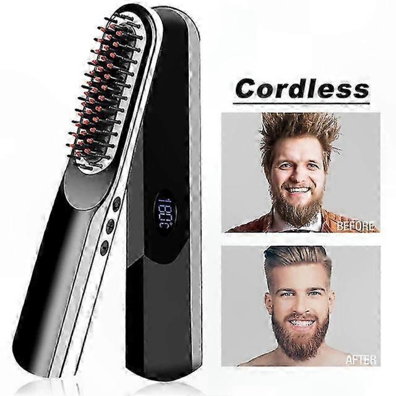 Rechargeable USB Hot Comb Brush for Beard and Hair Straightening, Anti-Heat Curling Tool with Wireless Design