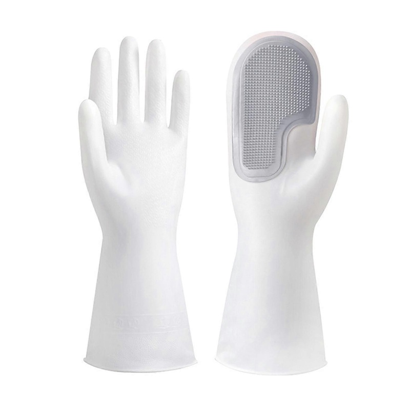 1 Pair Dishwashing Brush Gloves Non-slip Strong Bristle PVC Easy Decontaminate Dishwashing Gloves Ki-ZZY