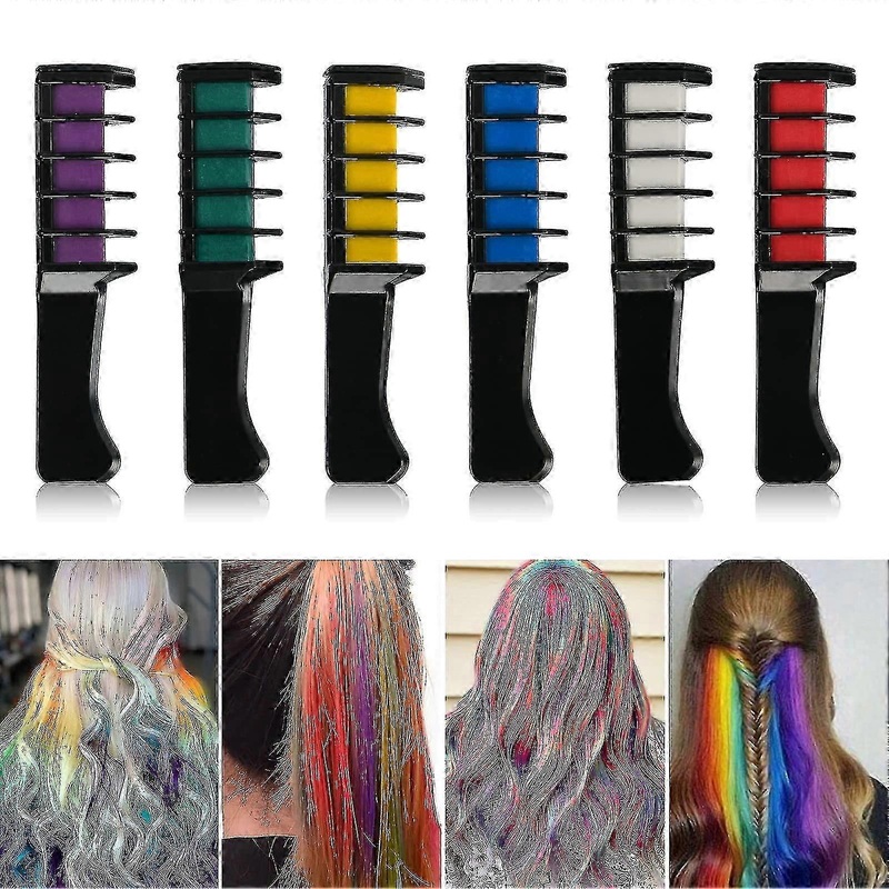 6-colour temporary hair chalk comb for girls aged 7-10, washable and fun for quick hair dye effects