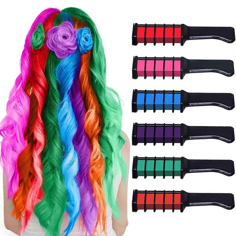 Hair Chalk Comb Temporary Bright Washable Hair Color Dye for Girls Age 4 5 6 7 8 9 10 Kids New Year Birthday Party, Cosplay, Christmas DIY, 6 Colors