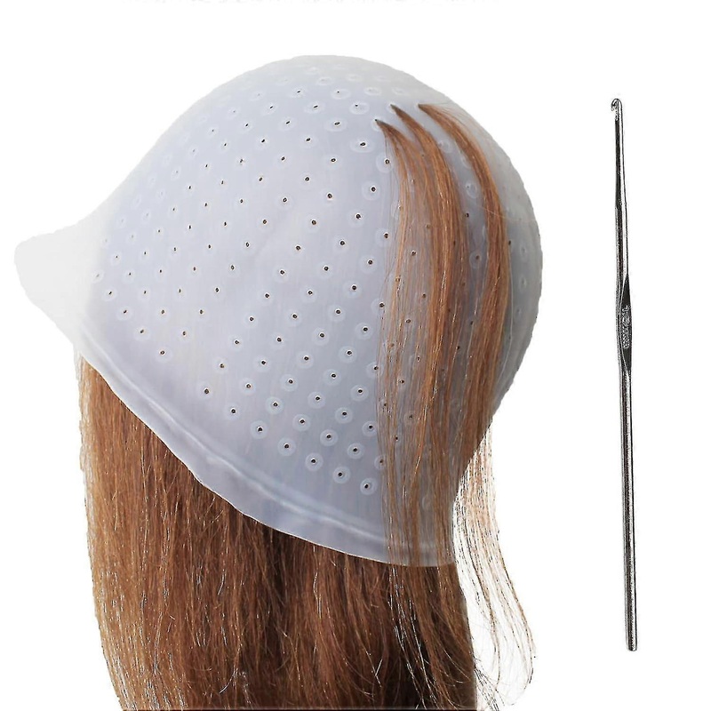 Punched Silicone Highlight Hair Cap with Needle Professional Reusable Highlighting Poked Hole Caps with Hooks
