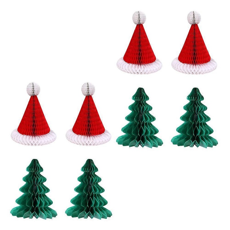 Christmas Party Decorations 8Pcs Hanging Paper Pendants with Assorted Color Xmas Hat and Tree
