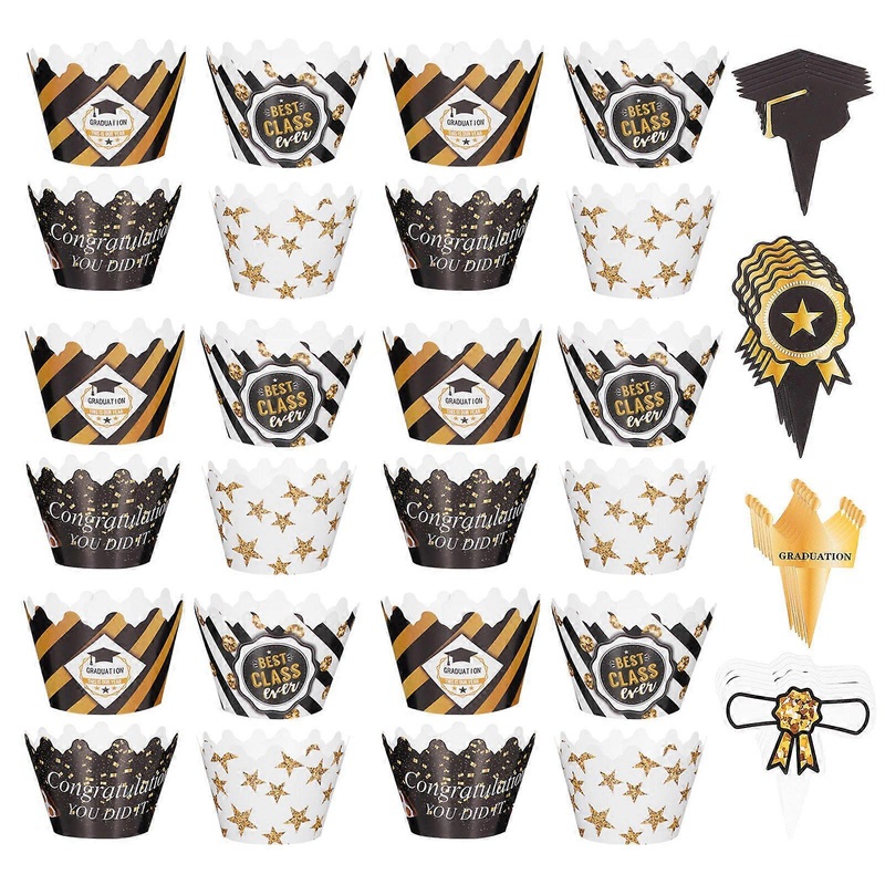 Graduation Party Cake Insert Cards Decoration For Cakes Cupcakes Assorted Color 48Pcs