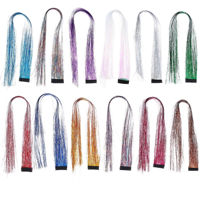 Temporary Hair Color Strands For Women And Men In Assorted Color With Glitter Effect For Night Clubs 11Pcs