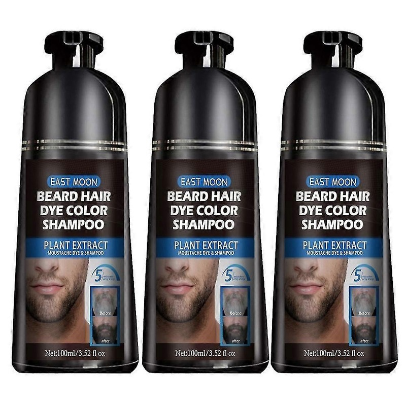 3pcs Beard Hair Color Dye Shampoo Natural Men Mustache Dying Black Darkening