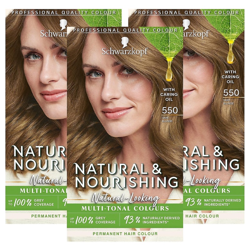3pk Schwarzkopf Natural & Nourishing Permanent Hair Dye, Dark Blonde 550
