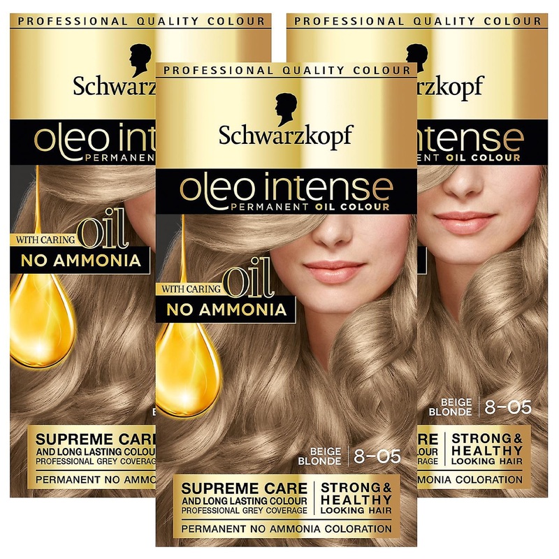 3pk Schwarzkopf Oleo Intense 8-05 Beige Blonde No Ammonia Permanent Oil Colour