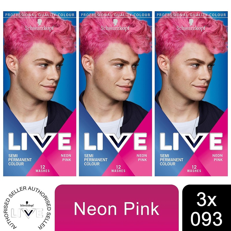 3x Schwarzkopf Live Semi-Permanent 12 Washes Colour HairDye for Men,093 NeonPink