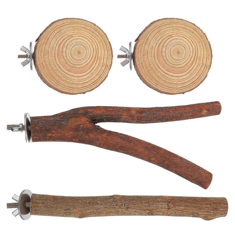 Natural Wood Parrot Perches for Birdcages  4pcs Rough Surface Standing Rods for Claw Grinding, Balance & Exercise to Reduce in Caged Birds