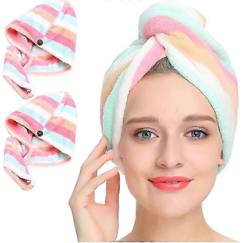 2-Pack Microfiber Hair Wrap Towels for Women and Kids – Highly Absorbent Soft Hair Drying Towels Suitable for Long Thick Fine and Curly Hair