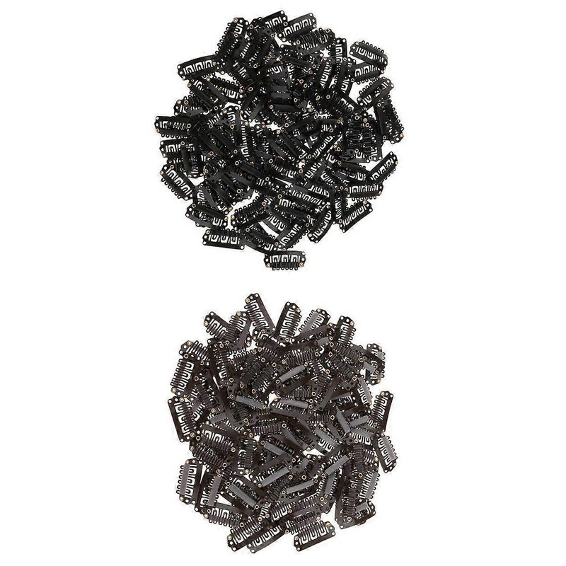 200x Hairpiece Hair Extension Snap Clips 6 Teeth U Shape 28mm Black&Brown