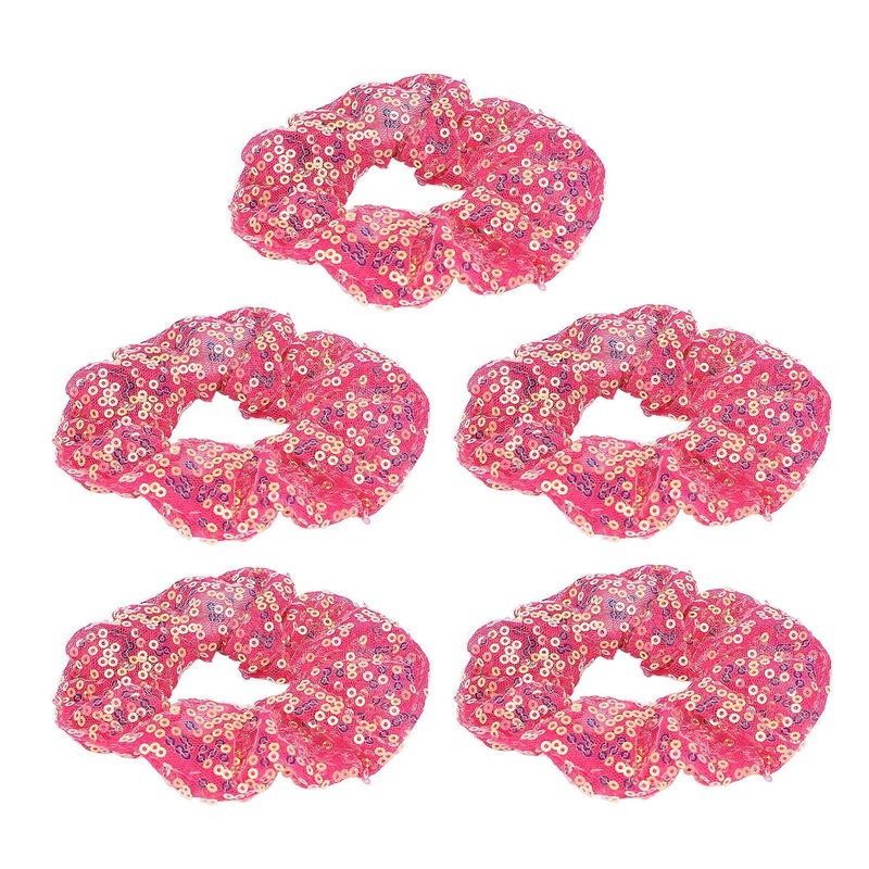5pcs LED Sequined Scrunchies Lighting Glow Portable Elastics Hair Bands Scrunchy for Christmas Dark Red