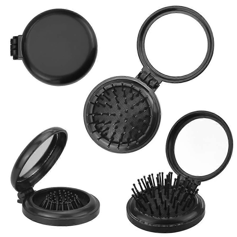 Pack of 4 Hair Brush Foldable Black Folding Brush Mini Folding Hair Brush with Mirror Travel Hair Brush Foldable Travel Mirror Hair Comb for Women Gir
