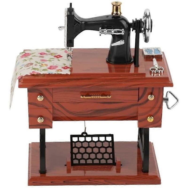 Retro Classical Treadle Sewing Machine Music Box Vintage Mini Sewing Machine Music Box Table Desk Mechanical Clockwork Music Box for Home Decor
