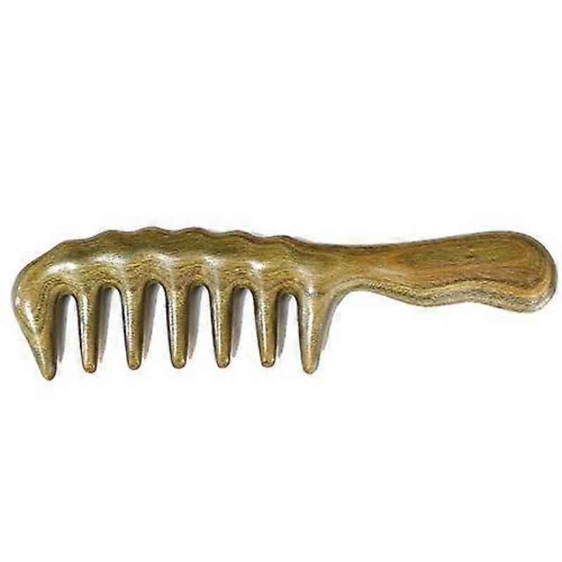 Wood Large Wide Tooth Hair Comb For Thick Curly Hair Head Scalp Massage No Static Green Sandalwood Hair Pick Wooden Comb for Men and Women with free s