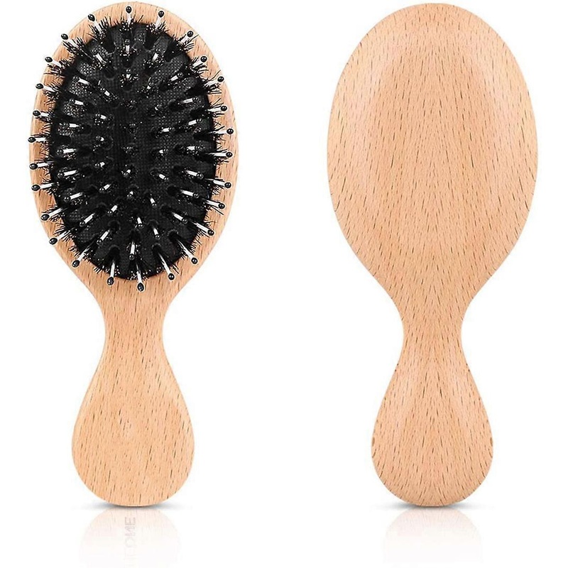 2Pcs Hair Brush Mini Boar Bristle Hairbrush Pocket Travel Small Paddle Hair Brush