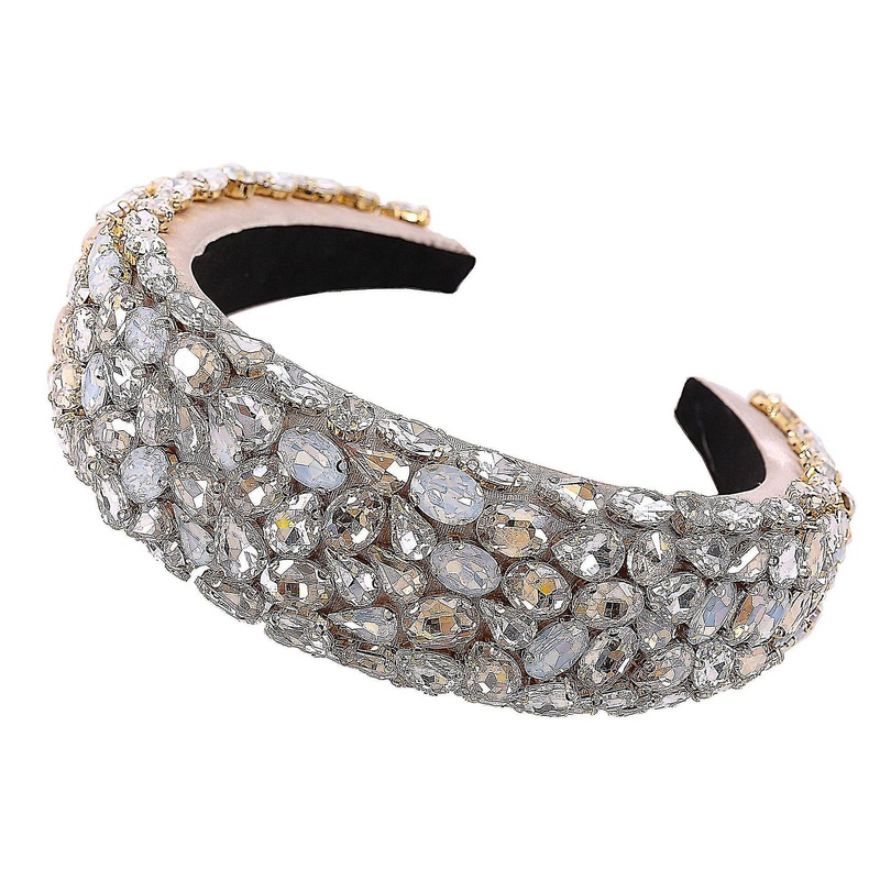 Bohemian Padded Crystal Crown Headband, Exaggerated Rhinestone Tiara Hairbands