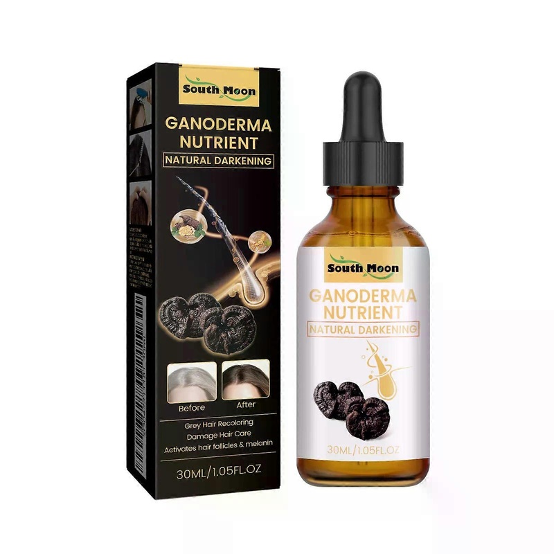 South Moon 30ml Ganoderma Darkening Hair Serum White To Black Repairing Nourish Moisturize Scalp Anti Greying Thicken Hair Serum