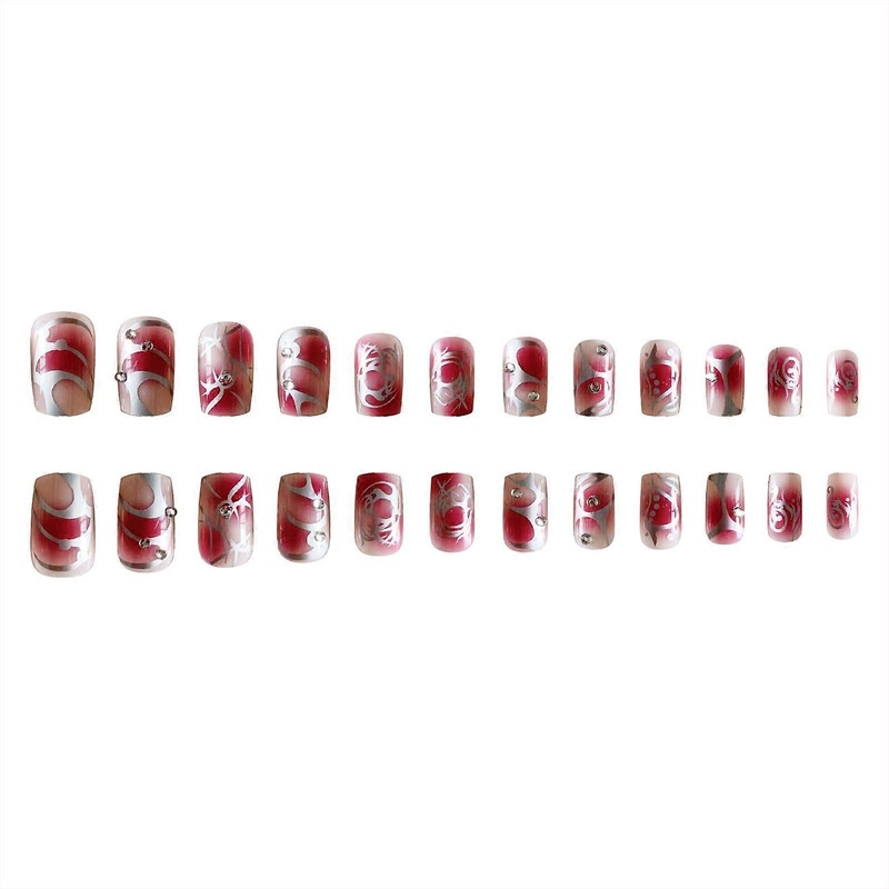 Red Smudge Short False Manicure with Harmless and Smooth Edge Nails