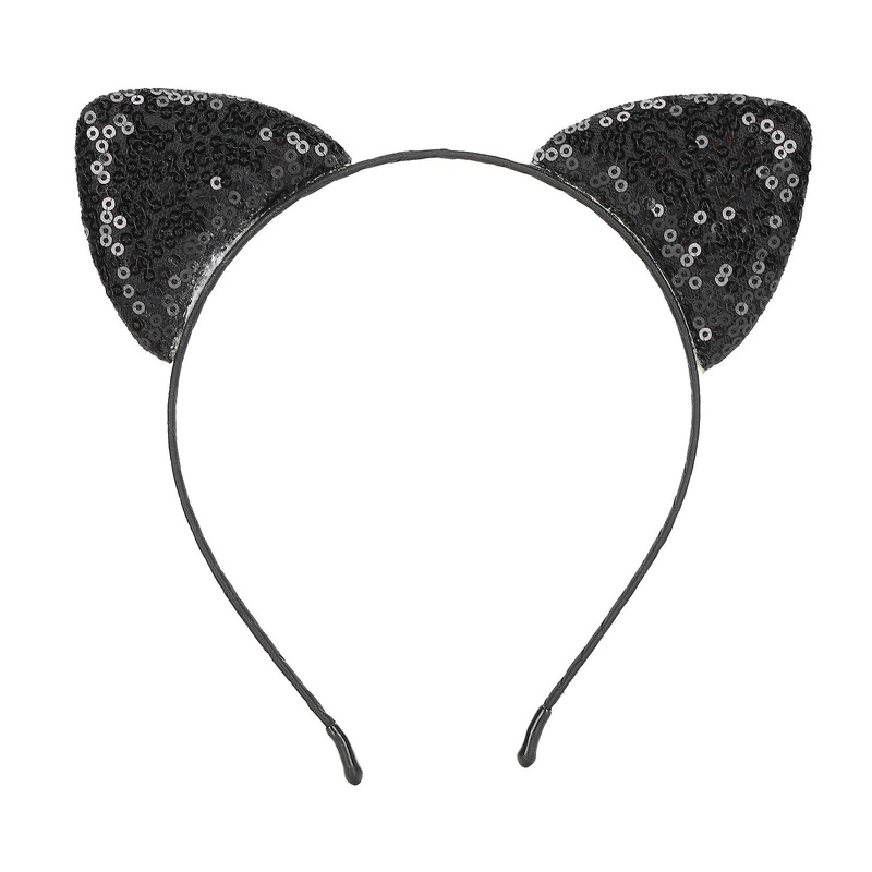 Reversible Sequin Cat Ears Headband Shiny Cat Ear Hair Hoops Women’s Kitty Hair AccessoriesBlack