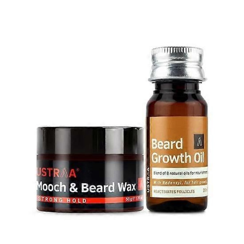 Ustraa Beard Growth Oil – 35ml – More Beard Growth, With Redensyl, 8 Natural Oils including Jojoba Oil & Ustraa Beard & Mooch Wax