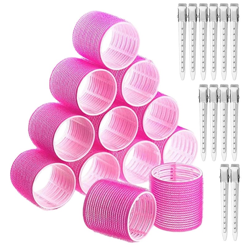 1 Set Self Grip Hair Roller Kit with Duckbill Clips No Damage Manual DIY Hairdressing Tool Heat-less Bang Hair Rolling Curler for Long Medium Short Th