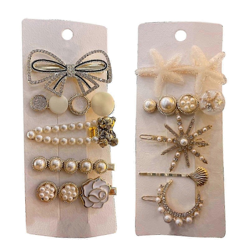 10pcs Pearls Crystal Hairpin Stylish Elegant Decorative Hand Crafted Star Sea Hair Clip Set for Daily Party Travel