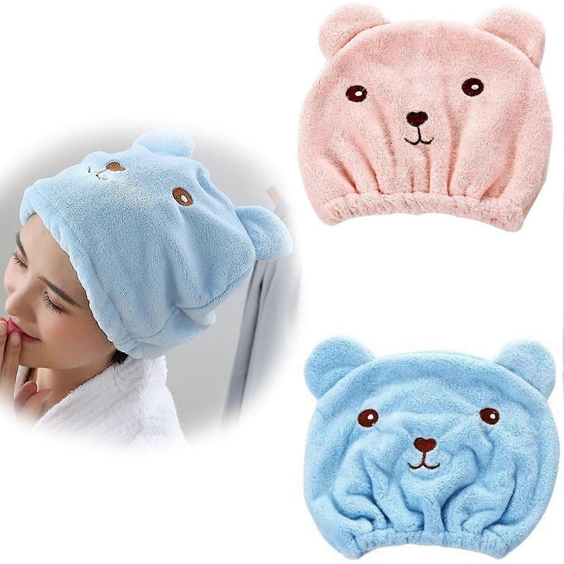 2pcs Dry Hair Hat Hair Towel Microfiber Hair Towel Absorbent Turban Face Towels Bath Towel Hat for Quick Drying Hair (Beige+Blue).