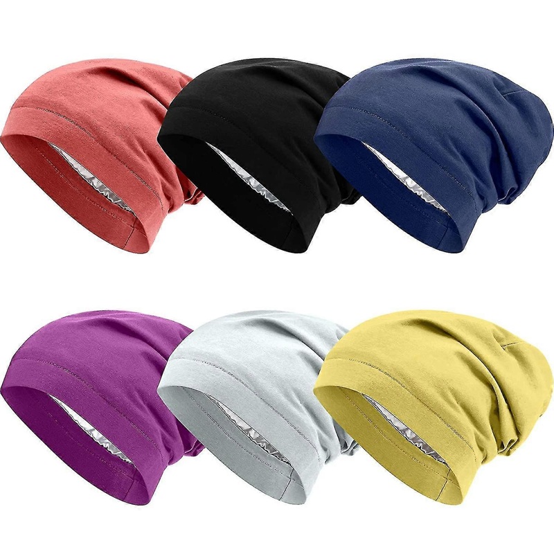 6 Pieces Satin Lined Sleep Slouchy Cap, Hair Cap For Sleeping, Girl Headwear For Frizzy Curly Hair Women (bright Colors), One Size