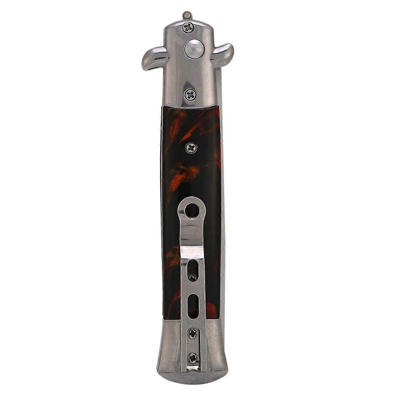 Switchblade Spring Folding Knife Push Button Pocket Comb Oil Hair Styling Brown