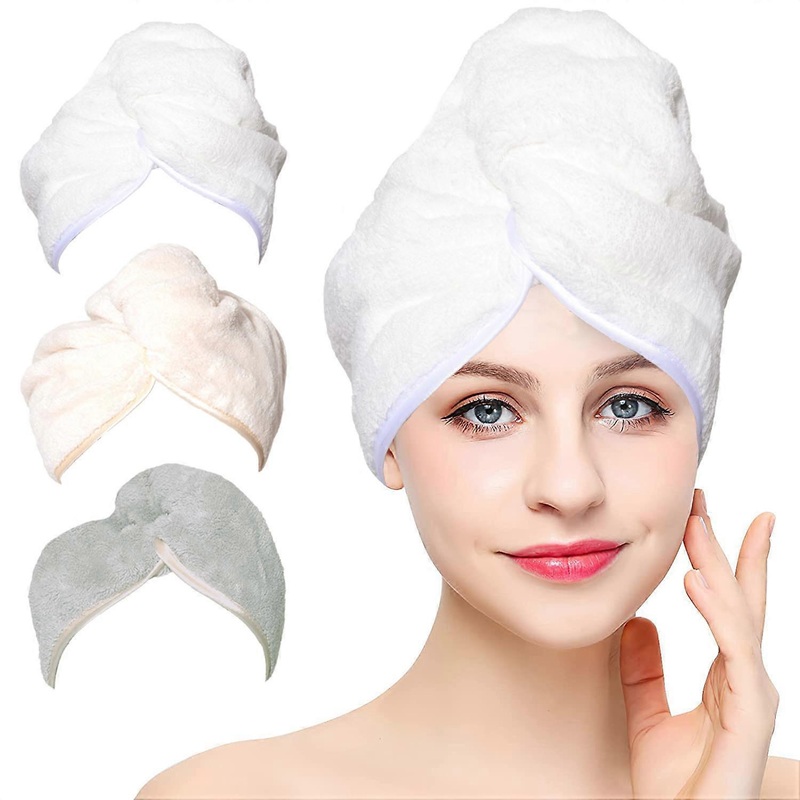 Microfiber Hair Towel Wrap – 3Pack Hair Head Drying Turban Curly Fast Absorbent Dry Anti Frizz Twist Plopping Long Shower Turban for Women with Button