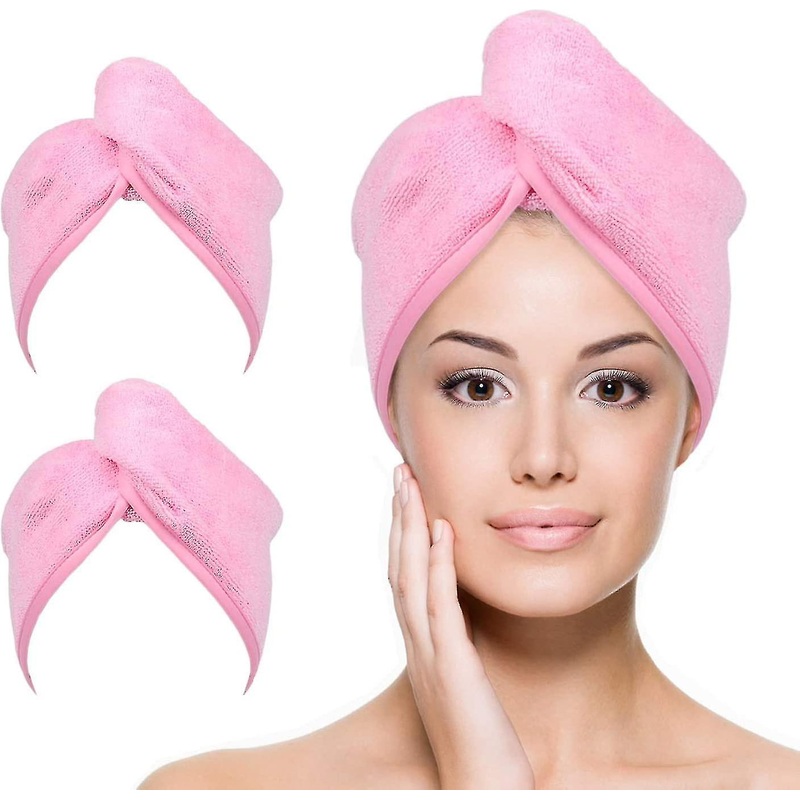 Microfiber Hair Towel Wrap For Women, 2 Pack 10 Inch X 26 Inch, Super Absorbent Quick Dry Hair Turban For Drying Curly, Long & Thick Hair (pink)