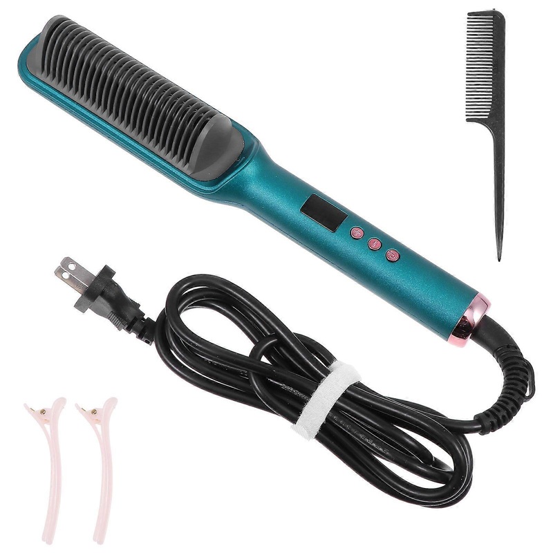 Multifunctional Hair Straightening Curling Comb Dual-Use Hair Straightener For Home Use Ceramic Green 1Pack