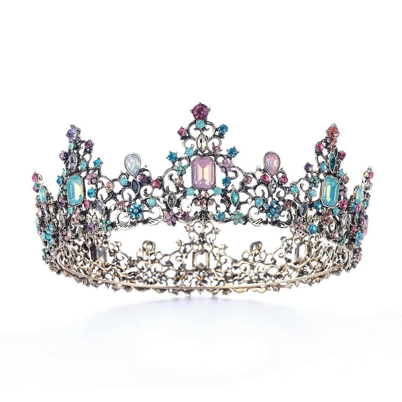 Radiant Crown, Golden Jewel, Elegant Royal Princess Quinceanera Headpiece, 4 Pin Loops For Extra Fasten, Timeless Rhinestone Tiara, High Quality