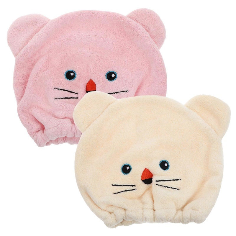 2Pcs Cartoon Hair Drying Towel Kids Girls Absorbent Hair Wrap Head Towel