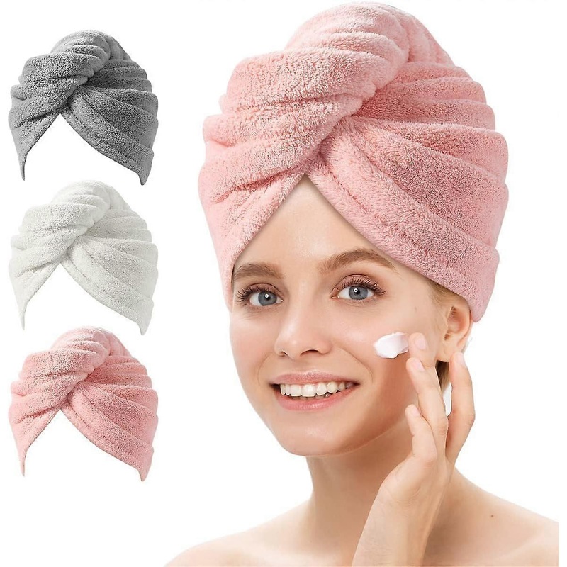 3-Pack Women’s Hair Turbans with Buttons, Super Absorbent Microfiber Hair Towels for Wet Long and Short Curly Hair, Soft and Quick-Drying Turban Towel