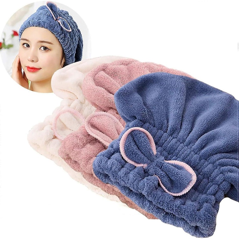 3-Piece Microfiber Towel Cap, Super Absorbent, Quick Drying Hair Cap Towel Turban for Wet Hair Women