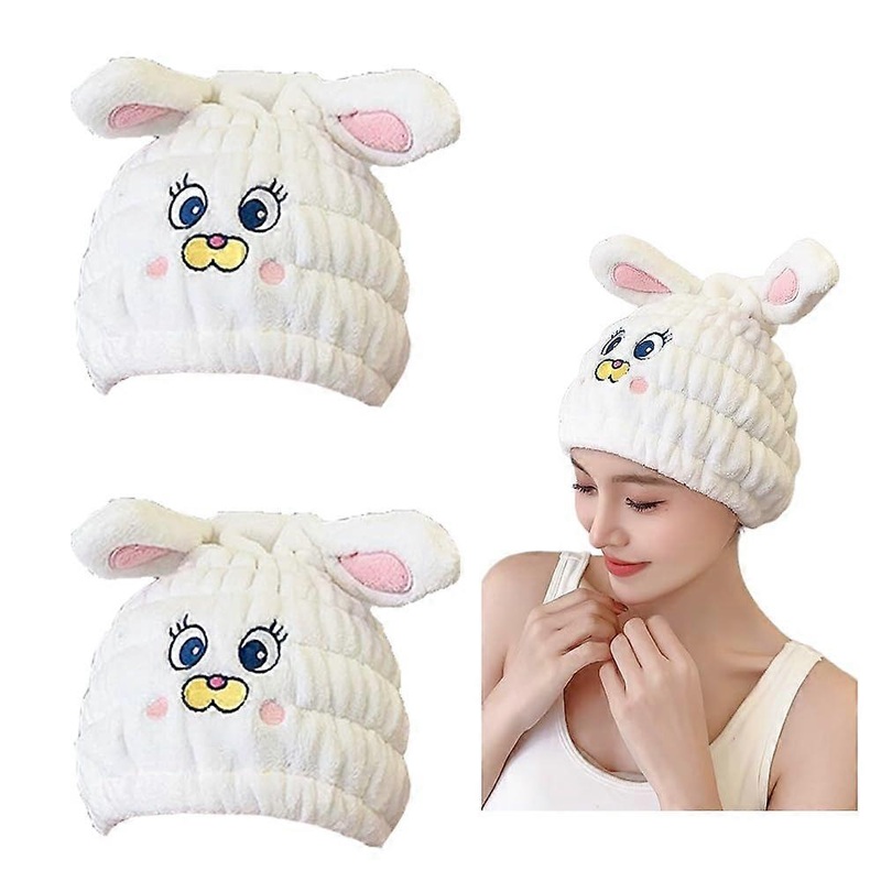 Animal Dry Hair Towel Cap, 2 Pack White Rabbit Girls Dry Hair Towel Women’s Absorbent Headband, Cute Children’s Dry Hair Towel as Gift