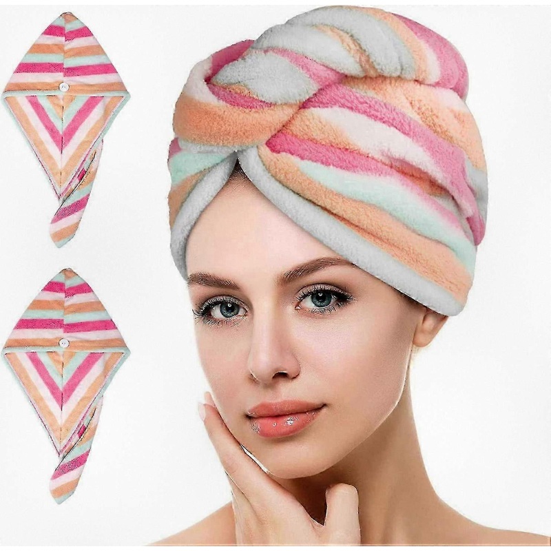 Microfiber Quick Drying Hair Towel Turban Wrap 2 Pack for Women, Girls, and Kids Suitable for Hair Care