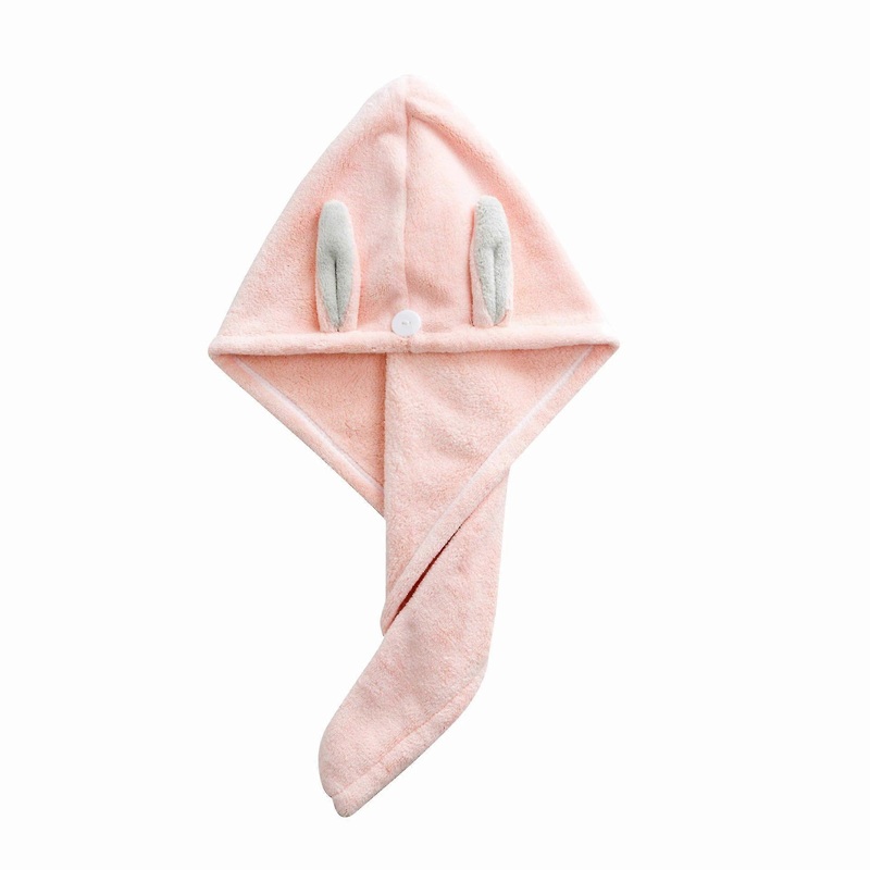 Rabbit Ears Hair Turban Super Absorbent Turban Quick Dry Turban With Button For Women Girl (2pcs, Pink+purple) -T