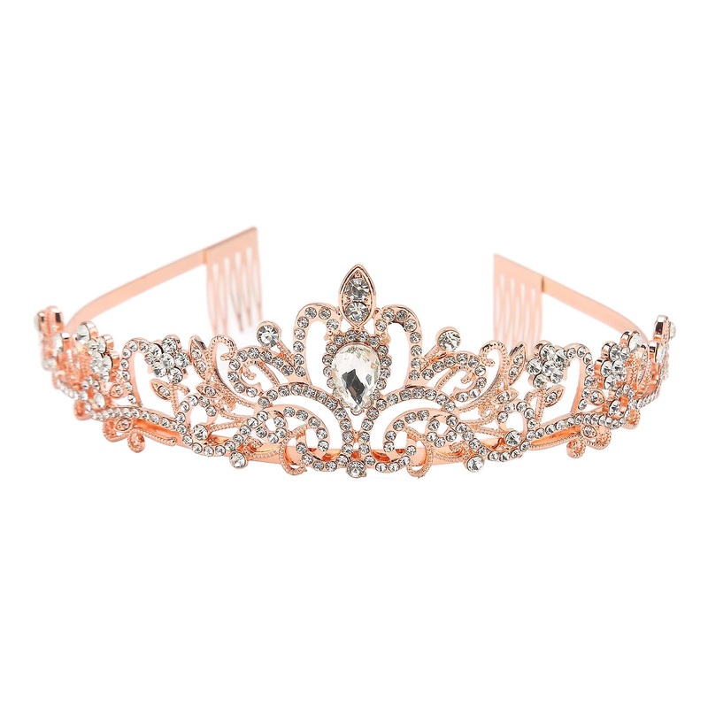 Sparkling Rhinestone Crown, Crystal Tiara with Diamond Look for Women, Polished Side Comb Design for Secure Hold